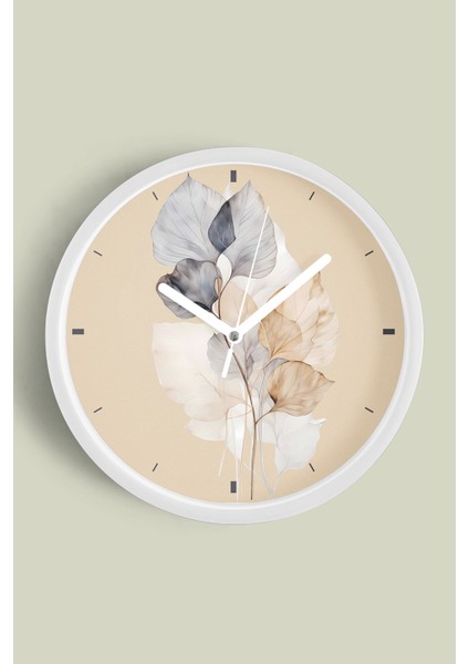 Soyut Yaprak Tasarımı Modern Duvar Saati - 30CM - Önü Camlı Beyaz Kasa - Sessiz Mekanizma
