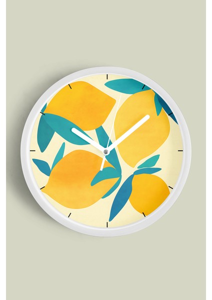 Limon Tasarımı Mutfak Duvar Saati - 30CM - Önü Camlı Beyaz Kasa - Sessiz Mekanizma