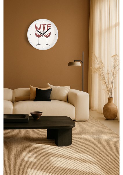 Şarap - Kadeh Görseli Tasarım Modern Duvar Saati - 30CM - Önü Camlı Beyaz Kasa - Sessiz Mekanizma fiyatları