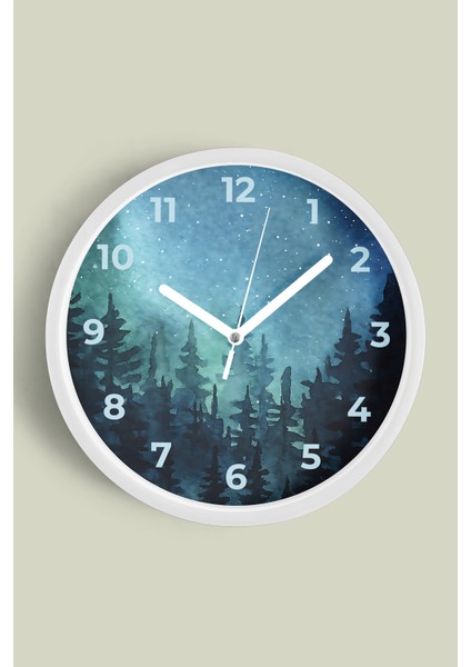 Soyut Gece Görüşü Modern Duvar Saati - 30CM - Önü Camlı Beyaz Kasa - Sessiz Mekanizma