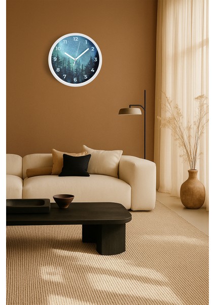Soyut Gece Görüşü Modern Duvar Saati - 30CM - Önü Camlı Beyaz Kasa - Sessiz Mekanizma fiyatları
