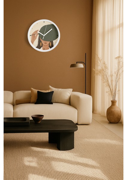 Sanatsal Kadın ve Yaprak Tasarımı Modern Duvar Saati - 30CM - Önü Camlı Beyaz Kasa fiyatları