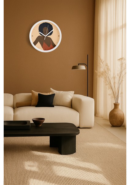 Afro Stil Kadın Minimalist Modern Duvar Saati - 30CM - Önü Camlı Beyaz Kasa - Sessiz Mekanizma fiyatları