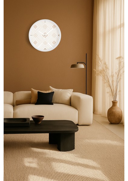Soyut - Bohem - Geometrik Temalı Modern Duvar Saati - 30CM - Önü Camlı Beyaz Kasa - Sessiz Mekanizma fiyatları