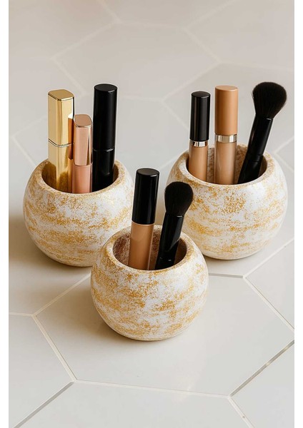 3lü Simli Desenli Seramik Saksıda Yapay Sukulent 8x7,5 cm Dekoratif Masa Üstü Kalemlik Saksı Seti