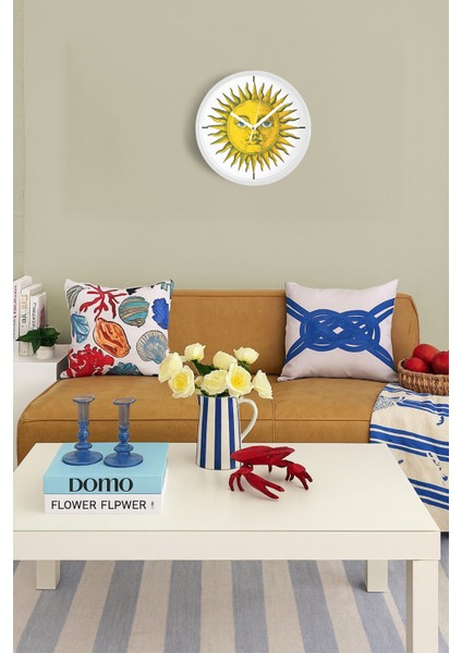 Güneş Figürlü Retro Tarz Modern Duvar Saati - 30CM - Önü Camlı Beyaz Kasa - Sessiz Mekanizma fiyatları