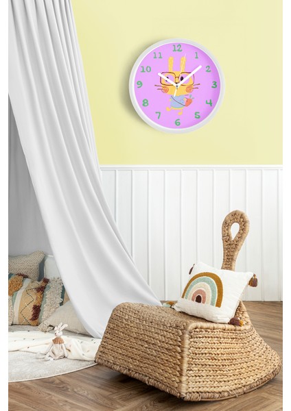 Sevimli Gözlüklü Tavşan Çocuk Odası Duvar Saati - 30CM - Önü Camlı Beyaz Kasa - Sessiz Mekanizma fiyatları