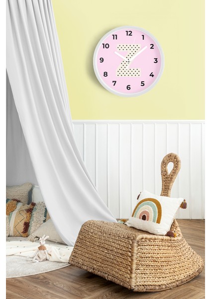 Z Harfi Kız Odası Duvar Saati - 30CM - Önü Camlı Beyaz Kasa - Sessiz Mekanizma fiyatları