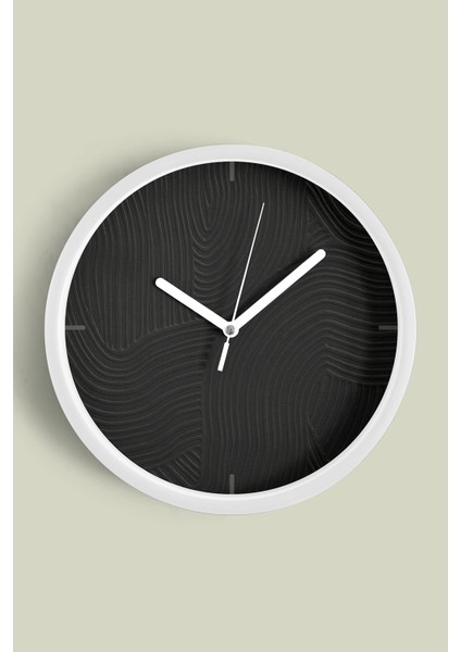 Soyut Alçı Görünümlü Modern Duvar Saati - 30CM - Önü Camlı Beyaz Kasa - Sessiz Mekanizma