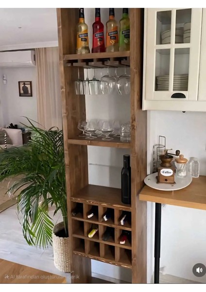 Ahşap Şaraplık Içki Dolabı Masif Rustik