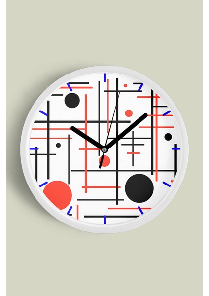 Soyut Geometrik Temalı Modern Duvar Saati - 30CM - Önü Camlı Beyaz Kasa - Sessiz Mekanizma