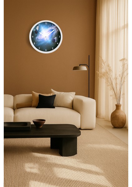 Gezegenler Modern Tasarım Duvar Saati - 30CM - Önü Camlı Beyaz Kasa - Sessiz Mekanizma fiyatları