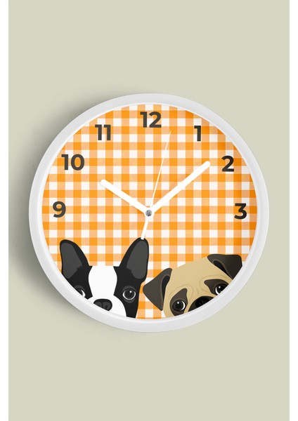Köpek Tasarım Modern Duvar Saati - 30CM - Önü Camlı Beyaz Kasa - Sessiz Mekanizma