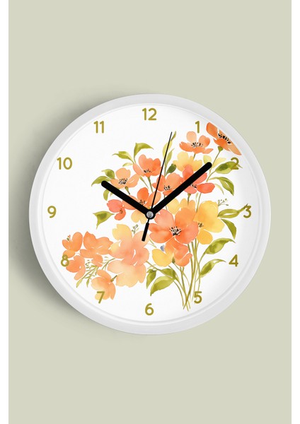 Soyut Çiçek Modern Duvar Saati - 30CM - Önü Camlı Beyaz Kasa - Sessiz Mekanizma
