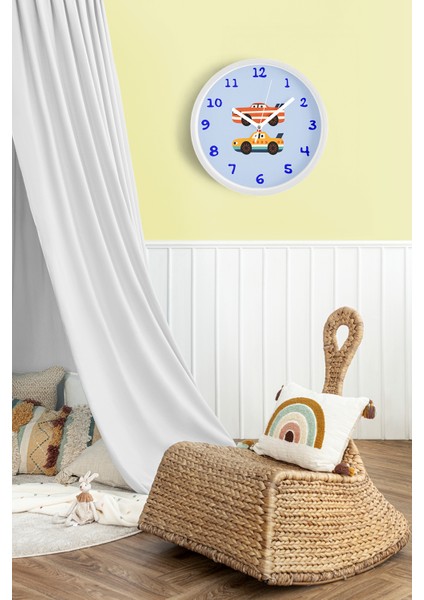 Araba Tasarımlı Çocuk Odası Duvar Saati - 30CM - Önü Camlı Beyaz Kasa - Sessiz Mekanizma fiyatları
