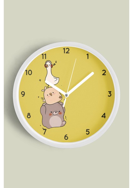 Sevimli Hayvanlar Modern Tasarım Çocuk Odası Duvar Saati - 30CM - Önü Camlı Beyaz Kasa