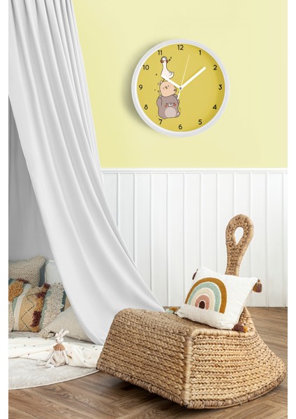 Sevimli Hayvanlar Modern Tasarım Çocuk Odası Duvar Saati - 30CM - Önü Camlı Beyaz Kasa fiyatları
