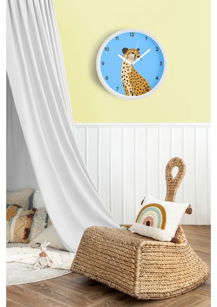 Asil Leopar Modern Duvar Saati - Çocuk Odası Duvar Saati - 30CM - Önü Camlı Beyaz Kasa fiyatları