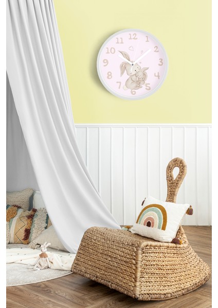 Sevimli Tavşan Temalı Çocuk Odası Modern Duvar Saati - 30CM - Önü Camlı Beyaz Kasa fiyatları