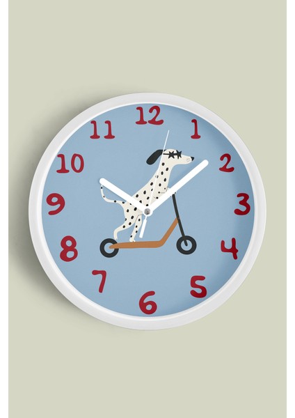 Güneş Gözlüklü Scooter Yapan Sevimli Köpek Çocuk Odası Modern Duvar Saati - 30CM - Önü Camlı