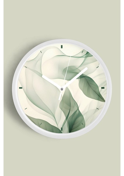 Soyut Yaprak Tasarımı Modern Duvar Saati - 30CM - Önü Camlı Beyaz Kasa - Sessiz Mekanizma