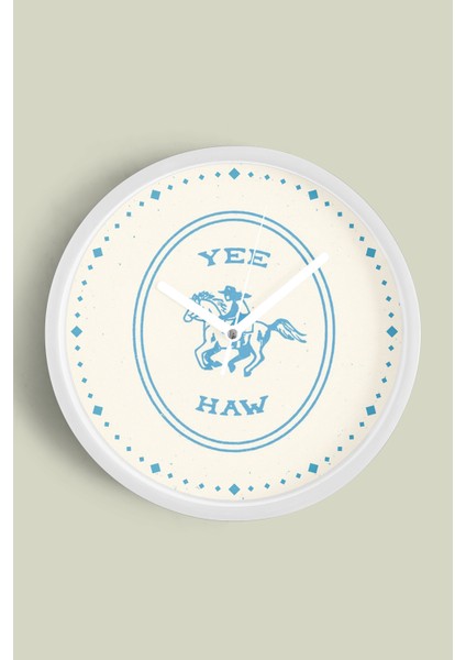 Soyut At Kovboy Temalı Modern Duvar Saati - 30CM - Önü Camlı Beyaz Kasa - Sessiz Mekanizma