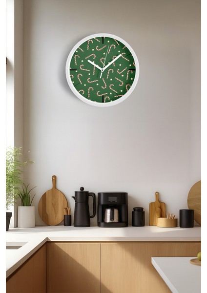 Soyut Noel Şekeri Yılbaşı Tasarım Modern Duvar Saati - 30CM - Önü Camlı Beyaz Kasa fiyatları