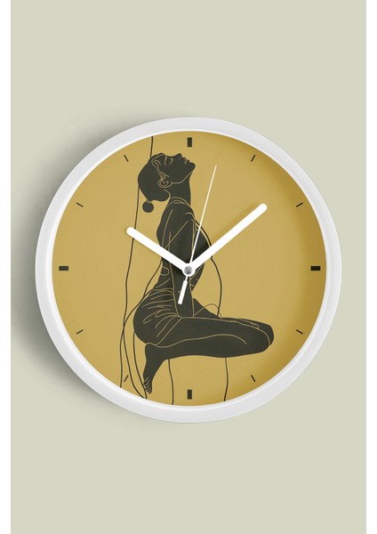 Minimalist Çizgi Sanatı Kadın Figürü Modern Duvar Saati - 30CM - Önü Camlı Beyaz Kasa