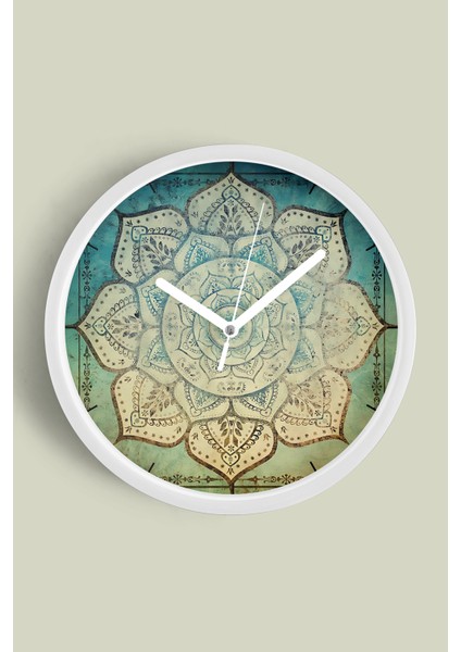 Soyut Mandala Temalı Modern Duvar Saati - 30CM - Önü Camlı Beyaz Kasa - Sessiz Mekanizma