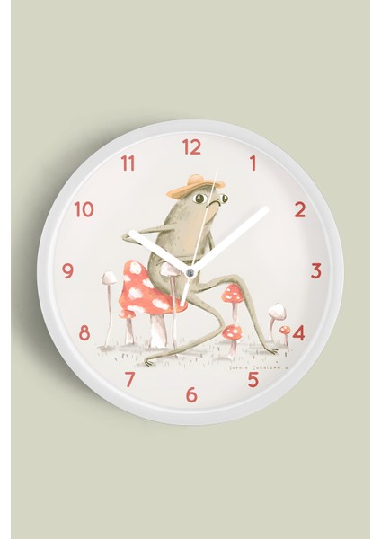 Soyut Kurbağa Temalı Modern Duvar Saati - 30CM - Önü Camlı Beyaz Kasa - Sessiz Mekanizma