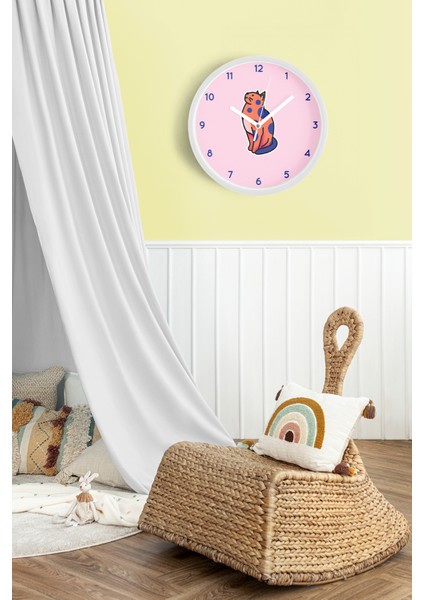 Sevimli Kedi Çocuk Odası Modern Duvar Saati - 30CM - Önü Camlı Beyaz Kasa - Sessiz Mekanizma fiyatları