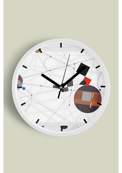 Soyut - Geometrik Temalı Modern Duvar Saati - 30CM - Önü Camlı Beyaz Kasa - Sessiz Mekanizma
