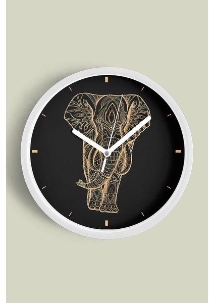 Soyut Fil Tasarım Modern Duvar Saati - 30CM - Önü Camlı Beyaz Kasa - Sessiz Mekanizma