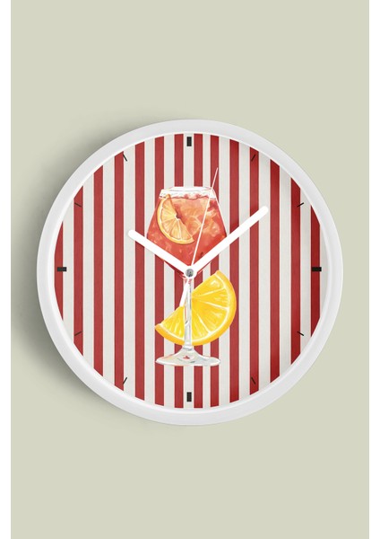 Renkli Tasarım Kokteyl Bardağı Modern Duvar Saati - Mutfak Duvar Saati - 30CM - Önü Camlı Beyaz Kasa