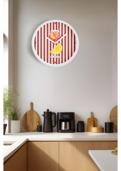 Renkli Tasarım Kokteyl Bardağı Modern Duvar Saati - Mutfak Duvar Saati - 30CM - Önü Camlı Beyaz Kasa fiyatları