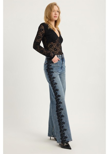 Dantel Şeritli Jean Pantolon modelleri
