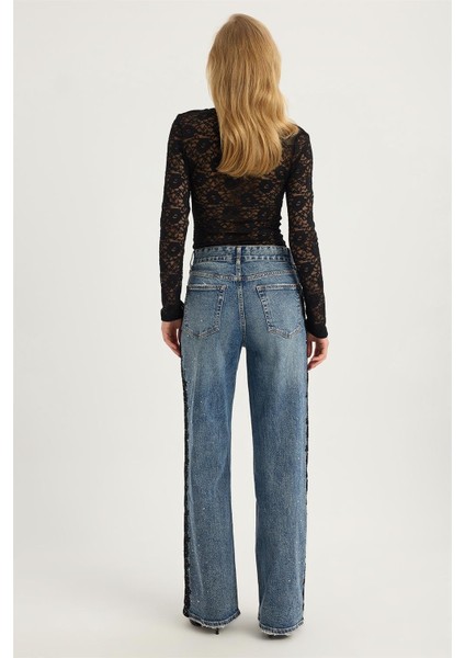 Dantel Şeritli Jean Pantolon indirimleri