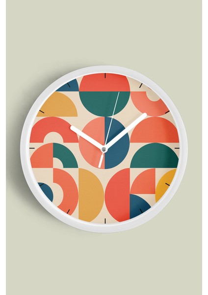 Geometrik Desenli Modern Tasarım Duvar Saati - 30CM - Önü Camlı Beyaz Kasa - Sessiz Mekanizma
