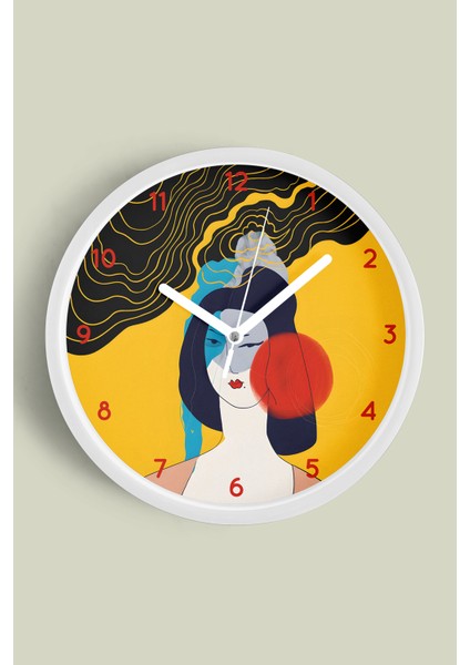 Modern Sanat Yüz Tasarımı Duvar Saati - 30CM - Önü Camlı Beyaz Kasa - Sessiz Mekanizma