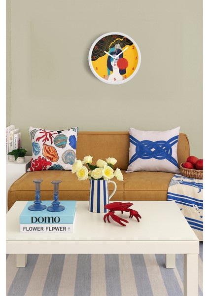 Modern Sanat Yüz Tasarımı Duvar Saati - 30CM - Önü Camlı Beyaz Kasa - Sessiz Mekanizma fiyatları