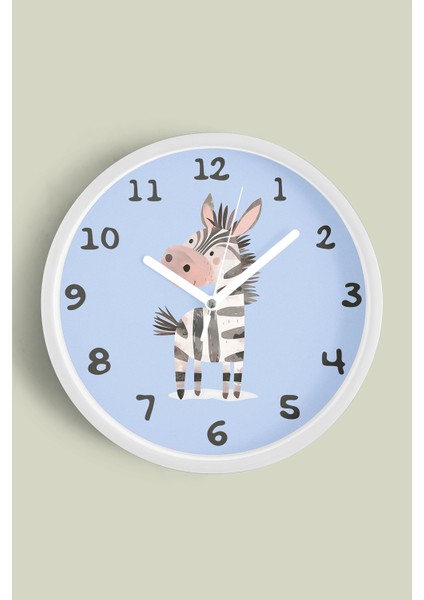 Sevimli Zebra Çocuk Odası Duvar Saati - 30CM - Önü Camlı Beyaz Kasa - Sessiz Mekanizma