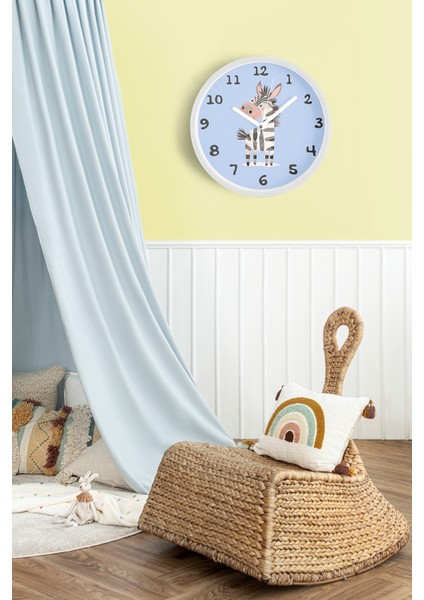 Sevimli Zebra Çocuk Odası Duvar Saati - 30CM - Önü Camlı Beyaz Kasa - Sessiz Mekanizma fiyatları