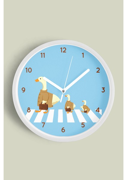 Sevimli Kazlar Çocuk Odası Duvar Saati - 30CM - Önü Camlı Beyaz Kasa - Sessiz Mekanizma