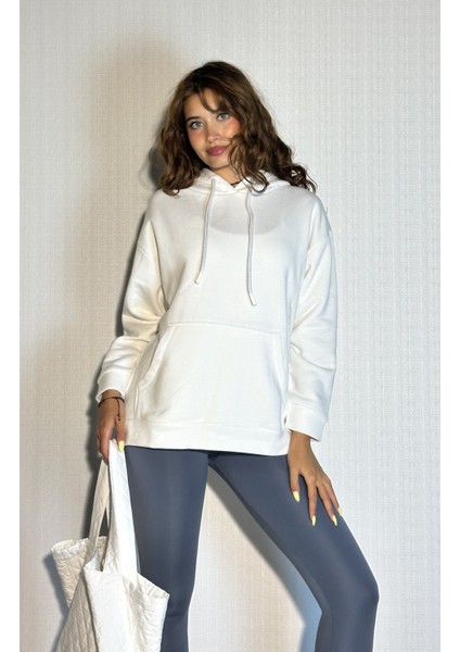 Kadın Kapüşonlu Kanguru Cepli Uzun Kol Oversize Sweatshirt fiyatları