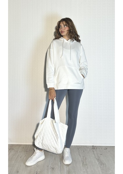 Kadın Kapüşonlu Kanguru Cepli Uzun Kol Oversize Sweatshirt fırsatları