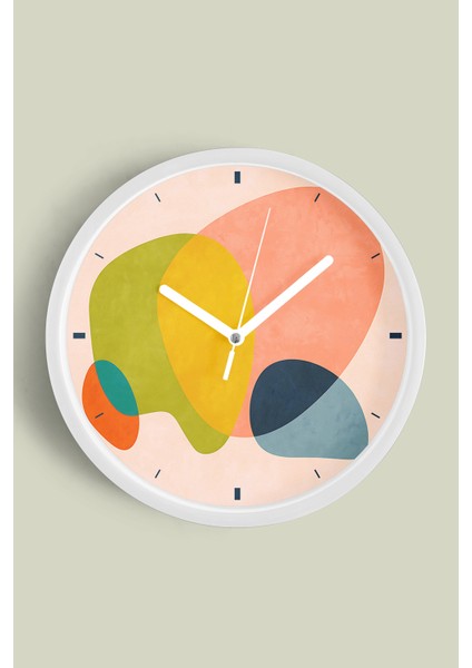 Soyut - Bohem Modern Duvar Saati - 30CM - Önü Camlı Beyaz Kasa - Sessiz Mekanizma