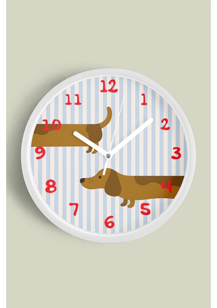 Köpek Tasarım Modern Duvar Saati - Çocuk Odası Duvar Saati - 30CM - Önü Camlı Beyaz Kasa