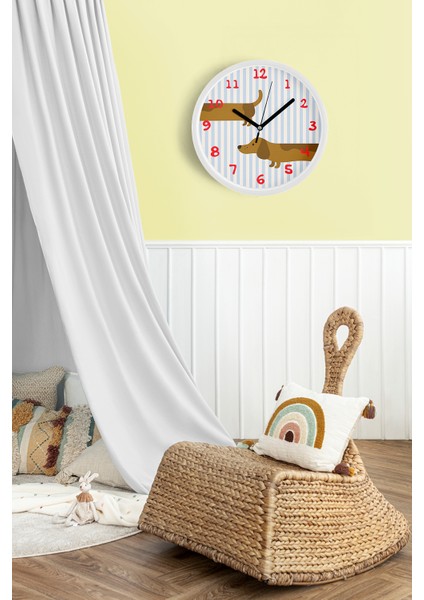 Köpek Tasarım Modern Duvar Saati - Çocuk Odası Duvar Saati - 30CM - Önü Camlı Beyaz Kasa fiyatları