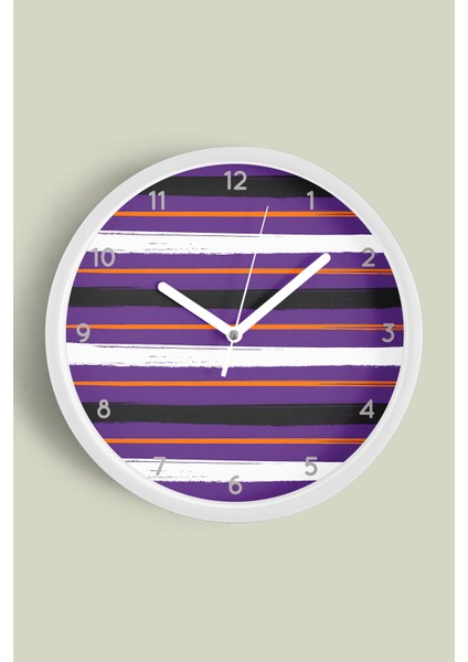 Renkli Çizgili Modern Tasarım Duvar Saati - 30CM - Önü Camlı Beyaz Kasa - Sessiz Mekanizma