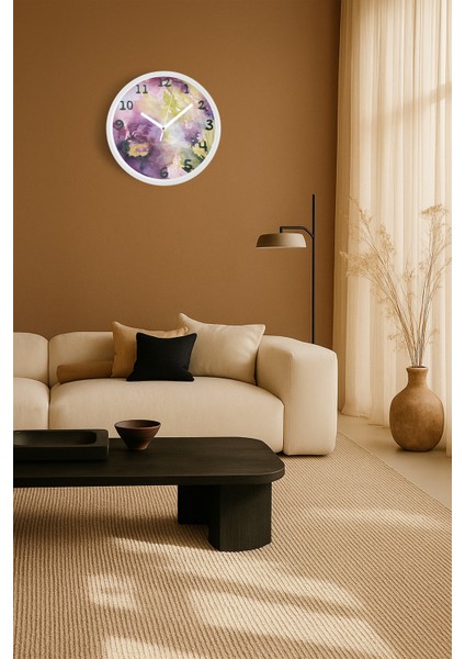 Renkli Çizgili Modern Tasarım Duvar Saati - 30CM - Önü Camlı Beyaz Kasa - Sessiz Mekanizma fiyatları